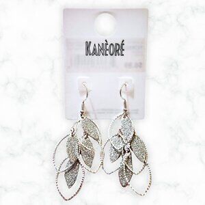 NWT Kanèoré Women's Silver Tone Layered Leaves Tiered Dangle Earrings